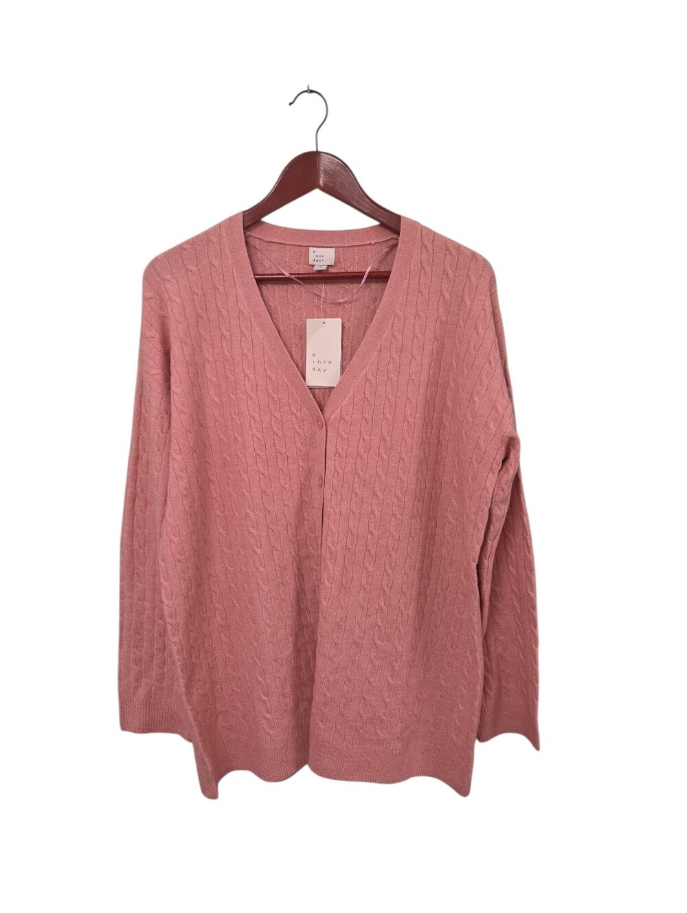 A New Day Cable Knit Sweater Cardigan Recycled Fabric Soft Pink Womens Size L